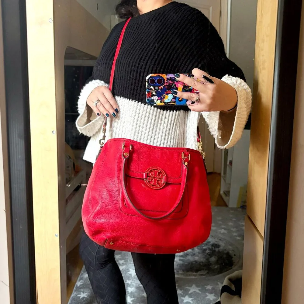 Tory Burch 4-way Amanda Classic Handle Hobo in New Carnival Red Pebbled Leather